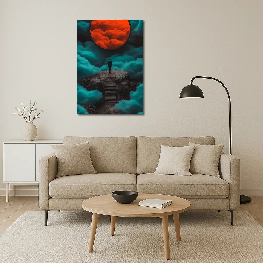 Lone Figure Red Moon Surreal Clouds – Wall Art