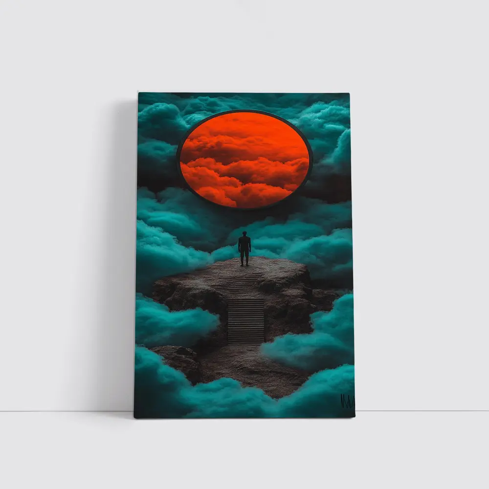 Lone Figure Red Moon Surreal Clouds – Wall Art