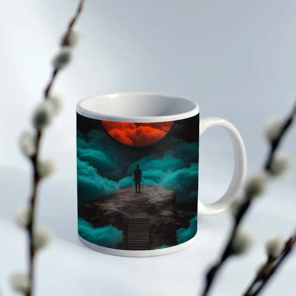 Lone Figure Red Moon Surreal Clouds – Mugs