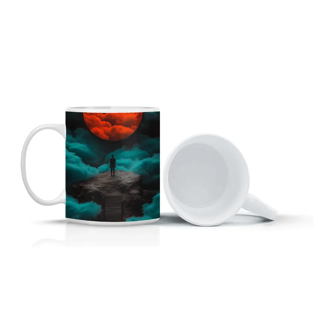 Lone Figure Red Moon Surreal Clouds – Mugs