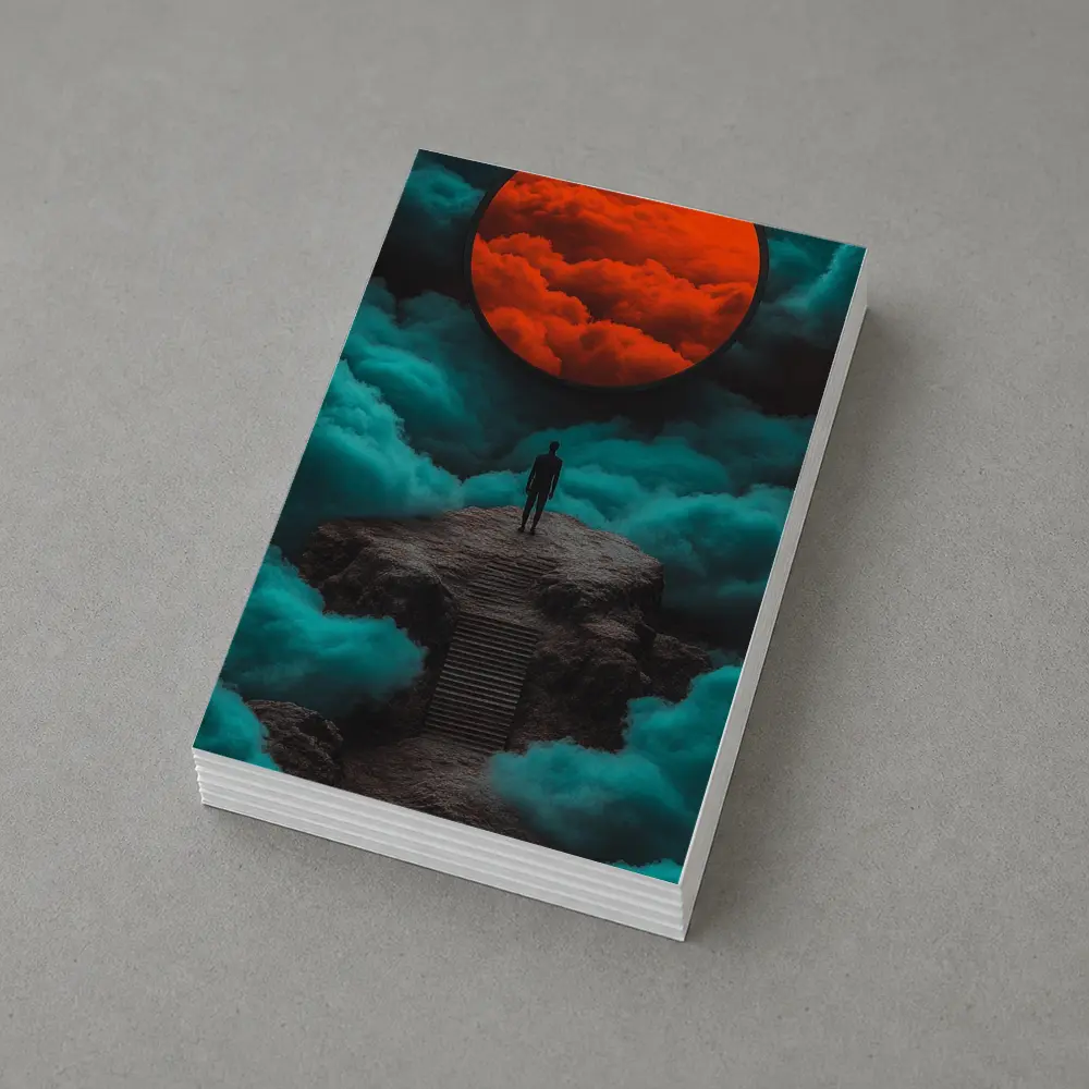 Lone Figure Red Moon Surreal Clouds – Postcards