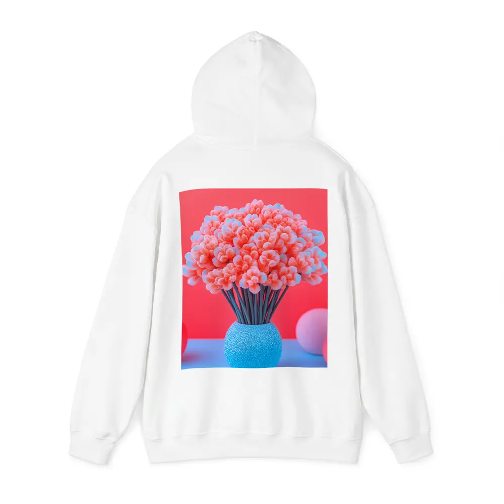 Pink Coral Flowers Blue Vase Red Background – Hoodies