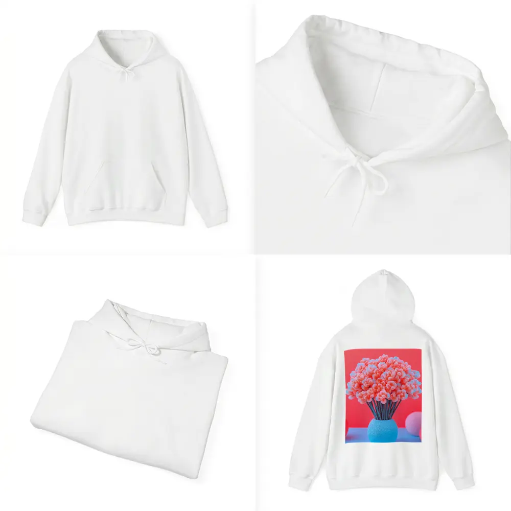 Pink Coral Flowers Blue Vase Red Background – Hoodies