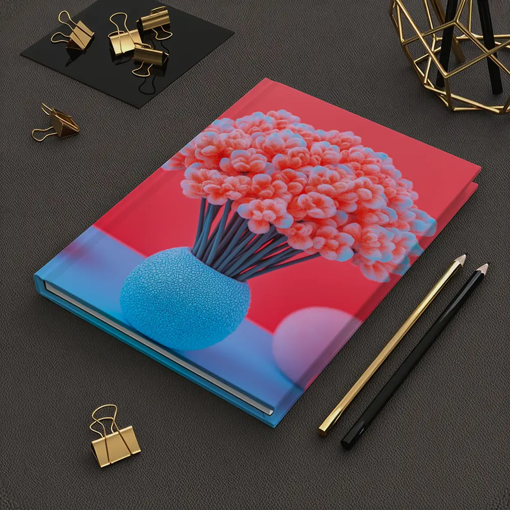 Pink Coral Flowers Blue Vase Red Background – Notebooks