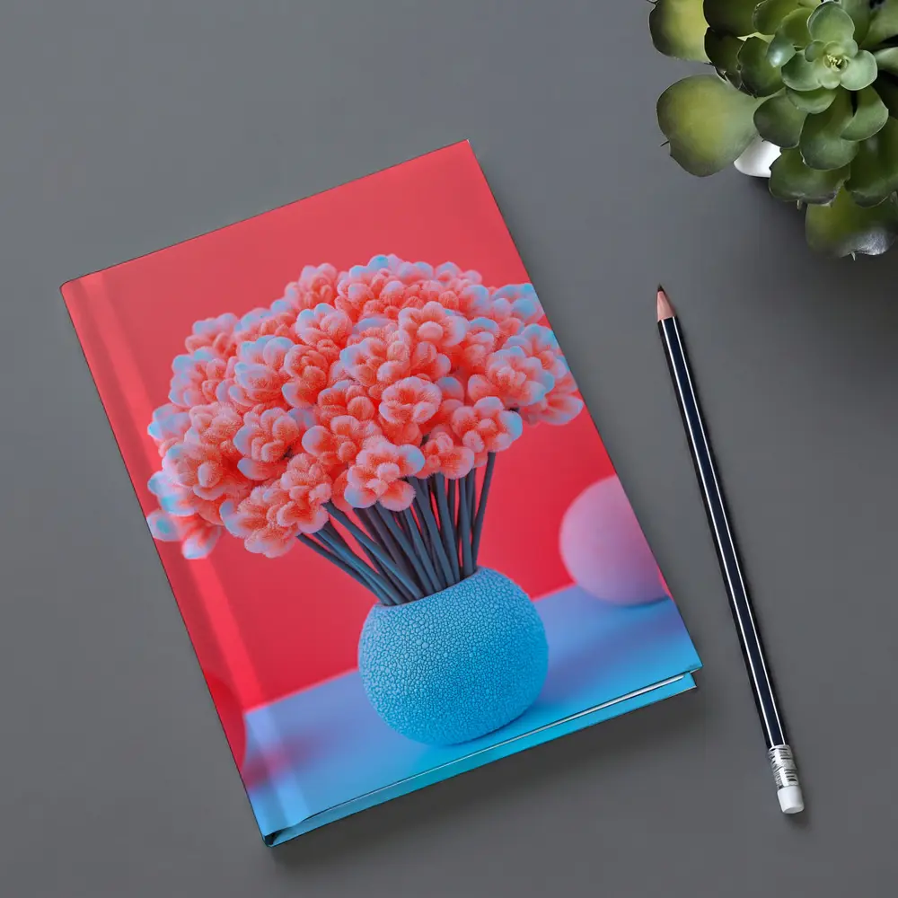 Pink Coral Flowers Blue Vase Red Background – Notebooks