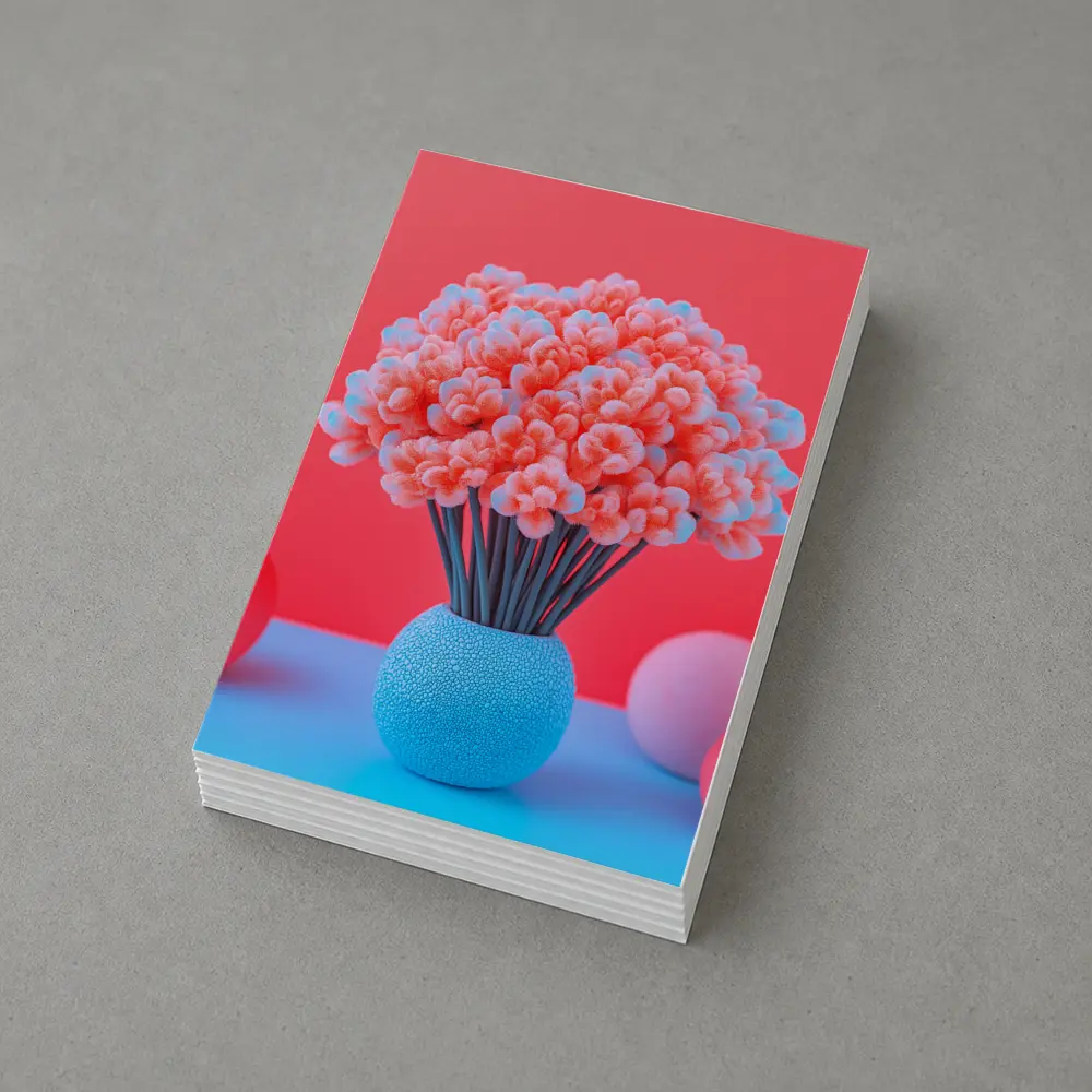 Pink Coral Flowers Blue Vase Red Background – Postcards