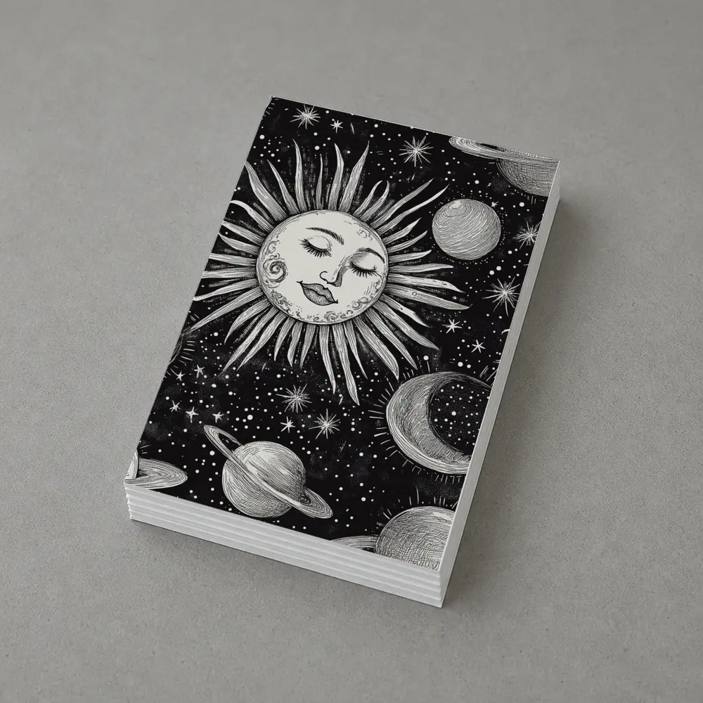 Black White Celestial Sun Face Space Art – Postcards