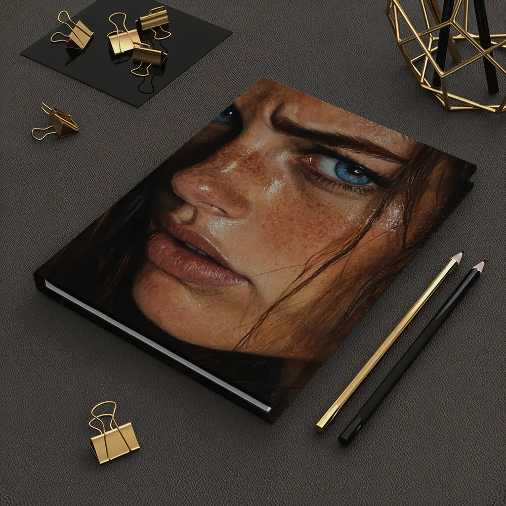 Blue Eyed Freckled Woman Dark Background Portrait – Notebooks