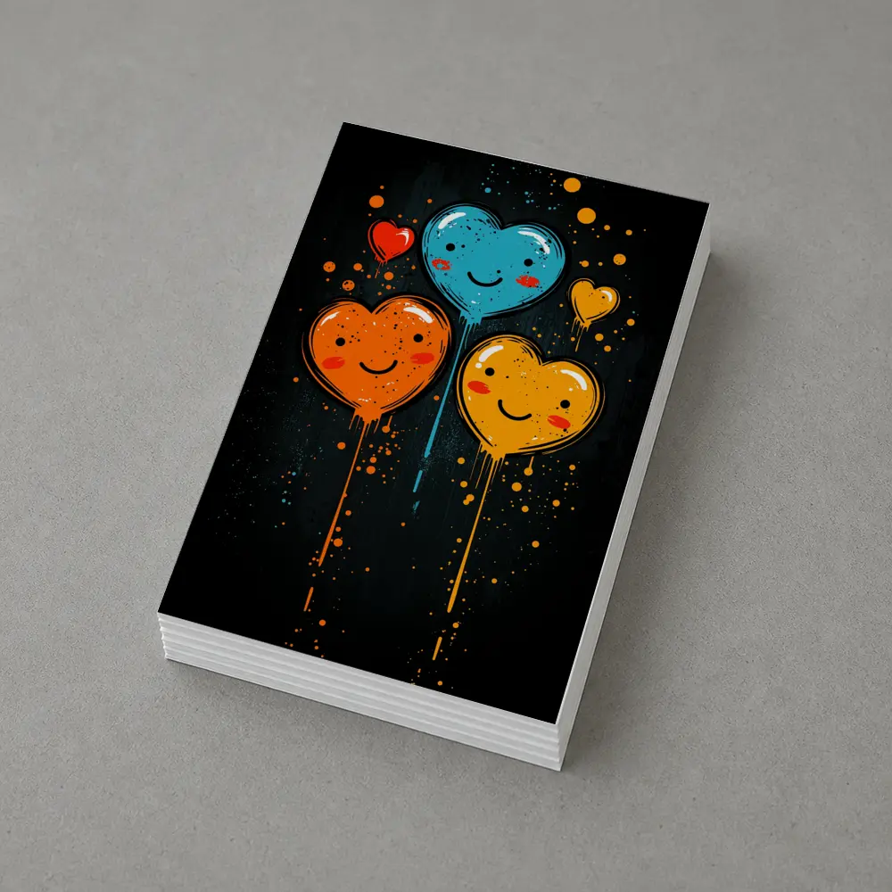 Smiling Cartoon Hearts Graffiti Dark Background – Postcards