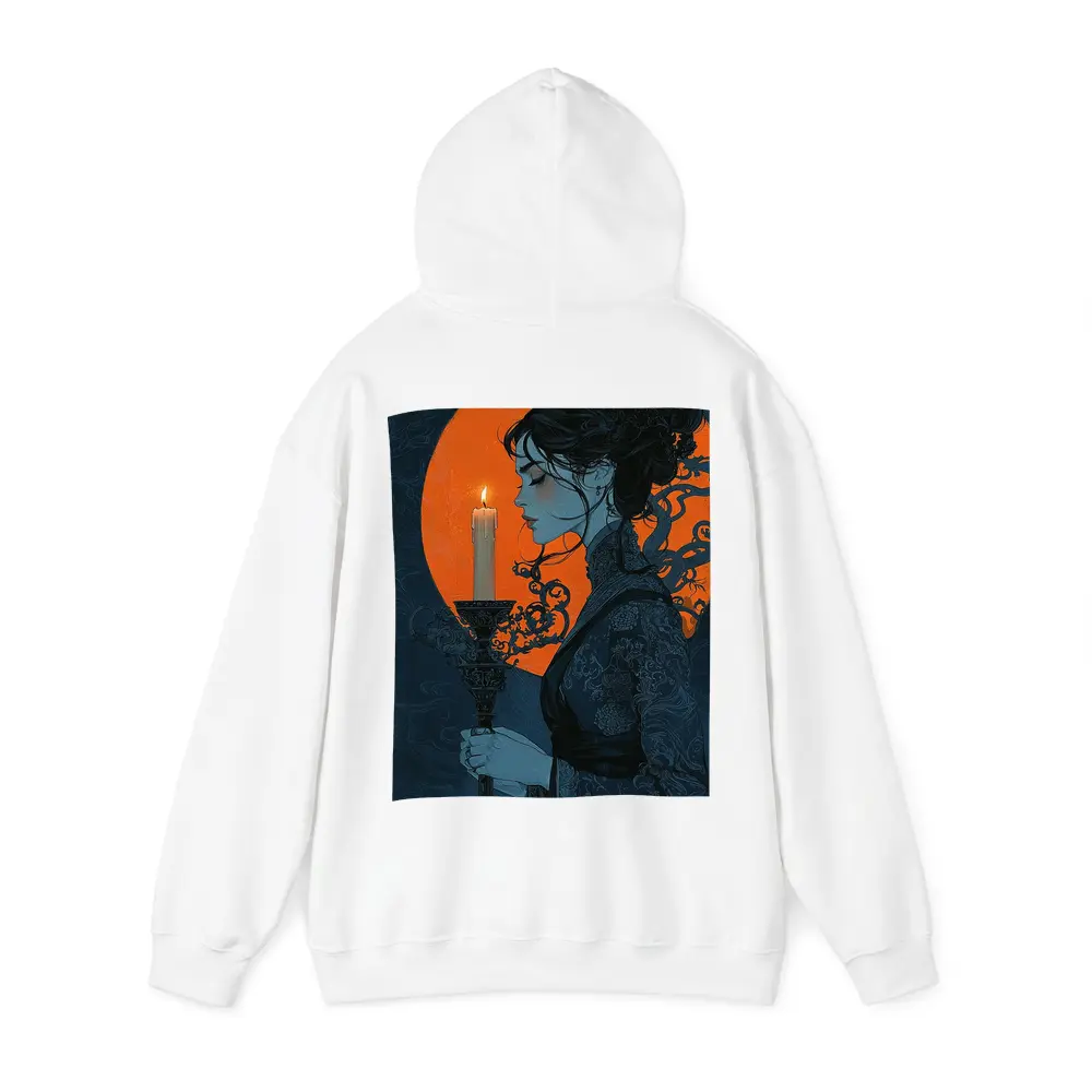 Woman Holding Candle Orange Moon Night – Hoodies