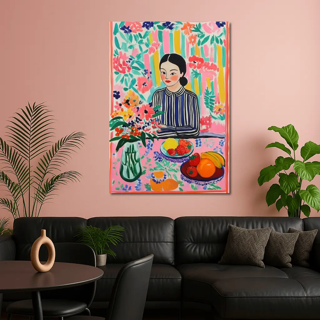 Woman With Fruit Bowl Floral Matisse Style – Wall Art