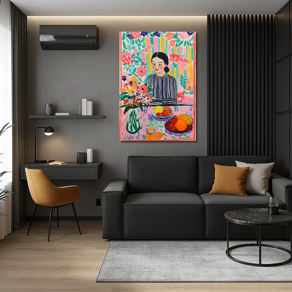 Woman With Fruit Bowl Floral Matisse Style – Wall Art
