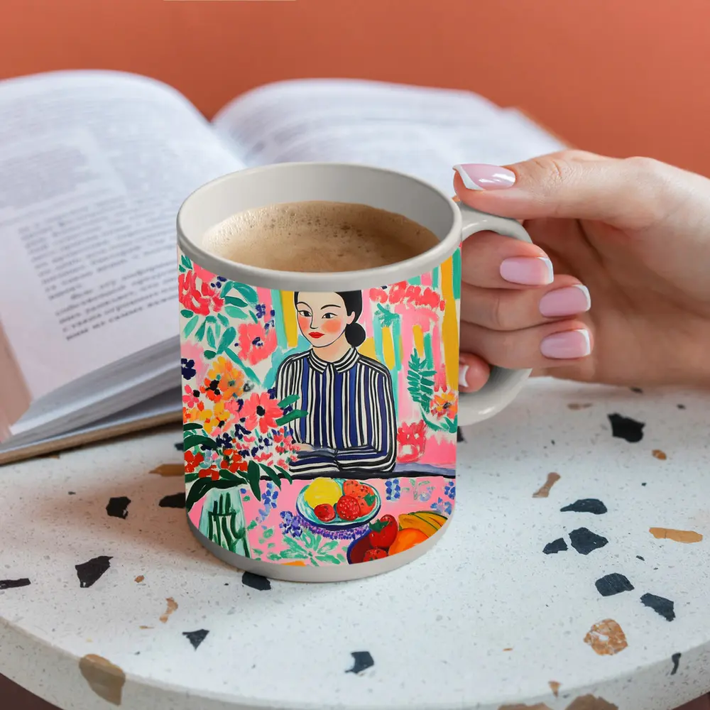 Woman With Fruit Bowl Floral Matisse Style – Mugs