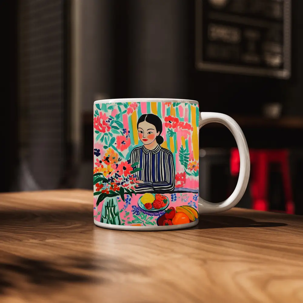 Woman With Fruit Bowl Floral Matisse Style – Mugs