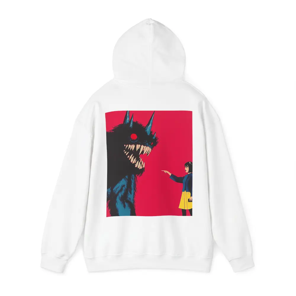 Girl Confronting Monster Anime Red Background – Hoodies