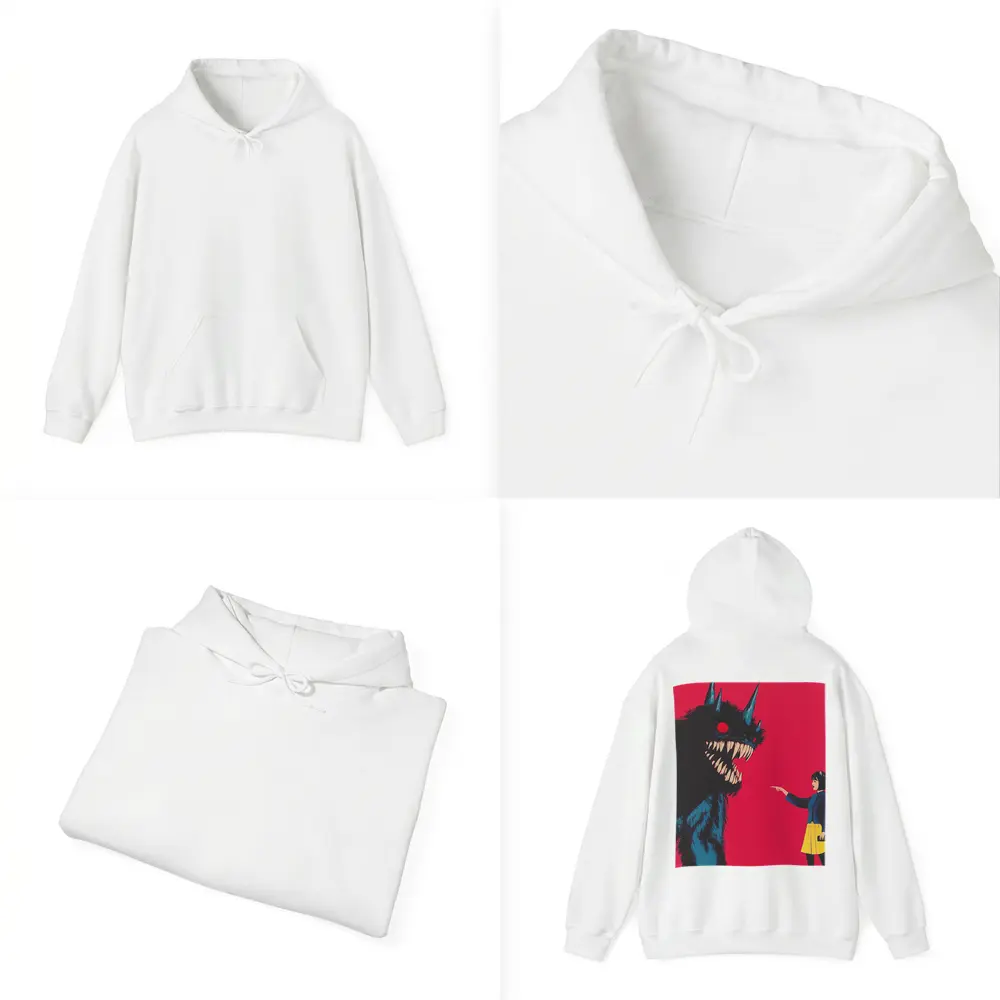 Girl Confronting Monster Anime Red Background – Hoodies