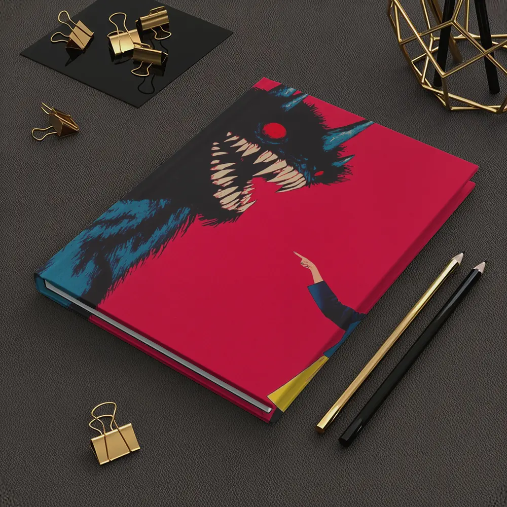 Girl Confronting Monster Anime Red Background – Notebooks