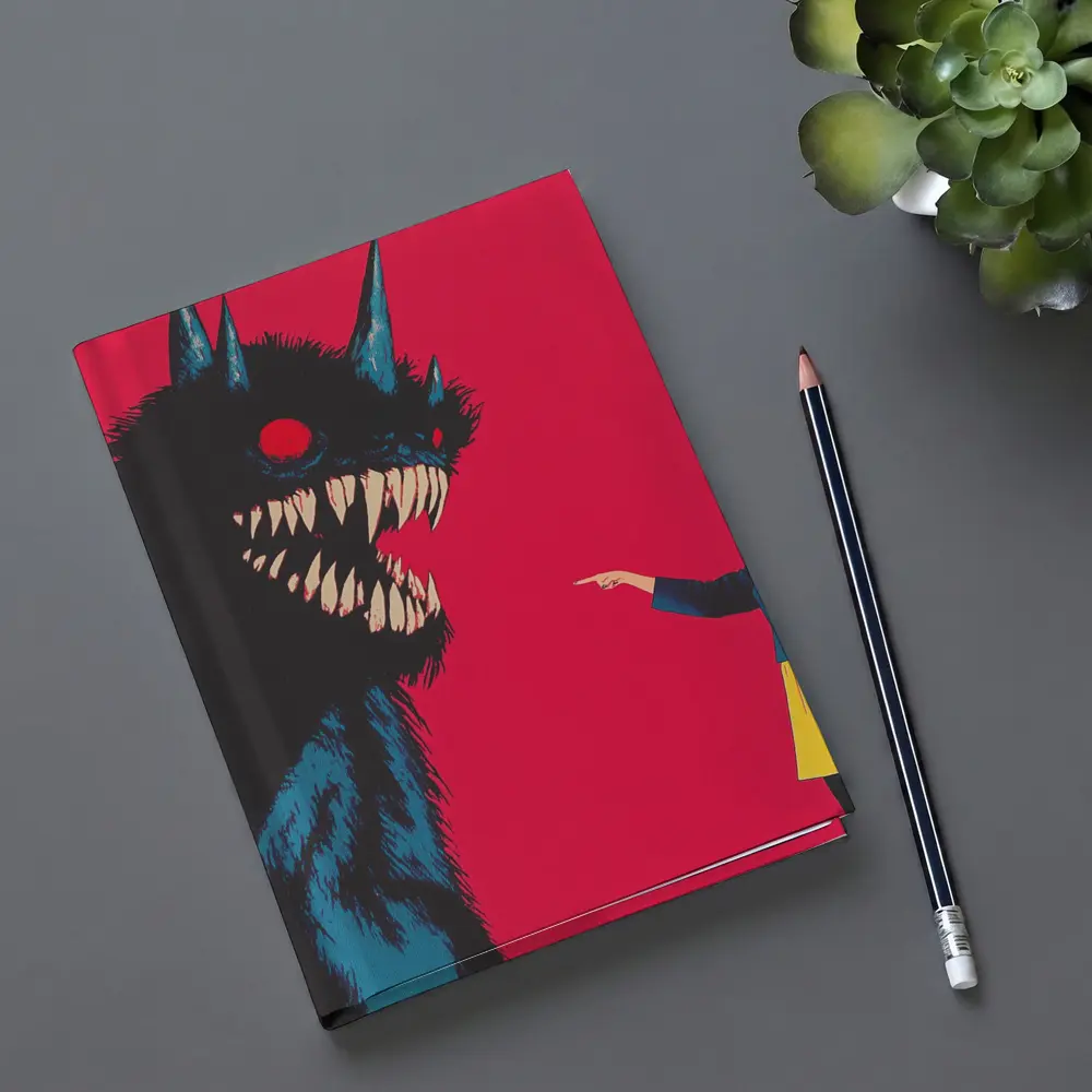 Girl Confronting Monster Anime Red Background – Notebooks