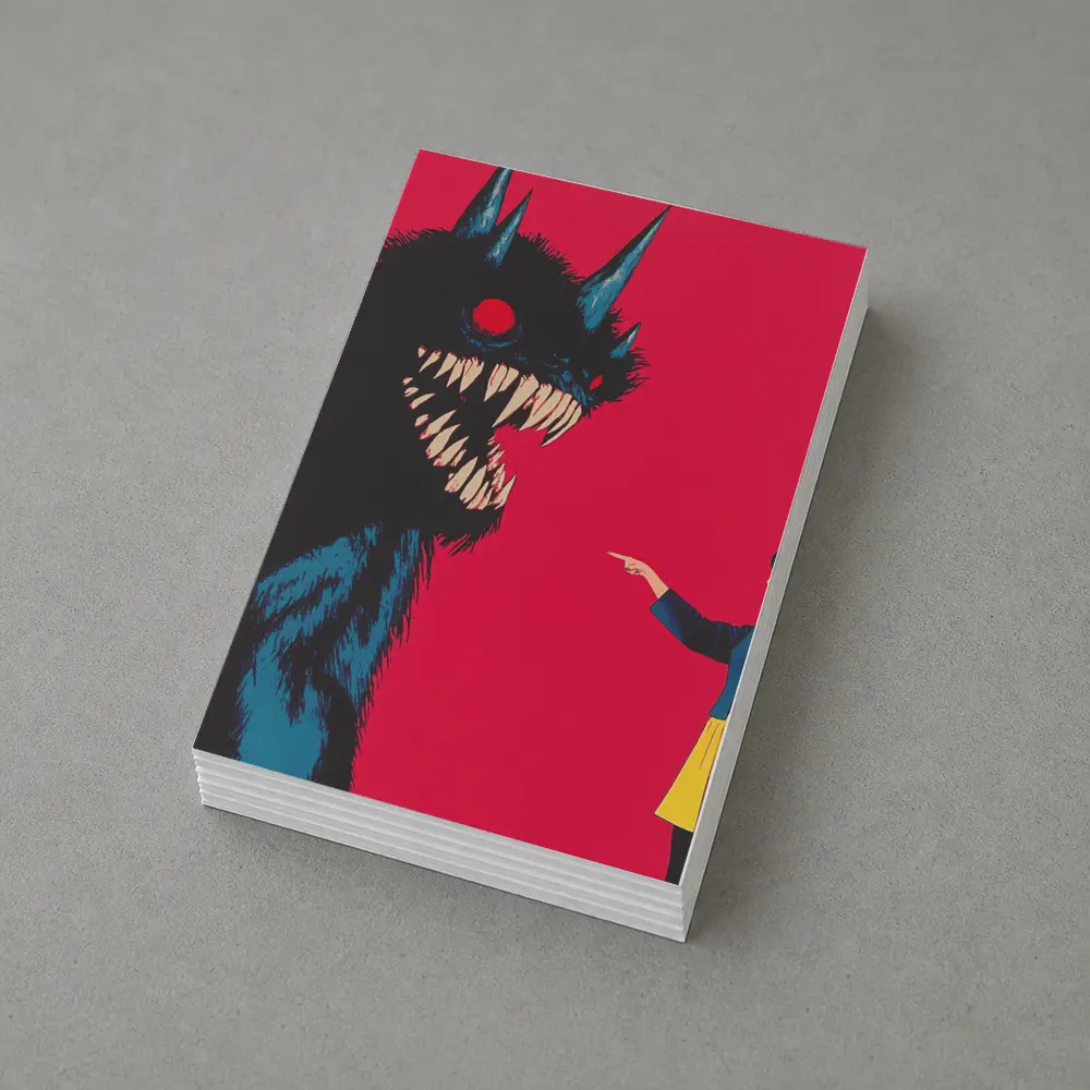 Girl Confronting Monster Anime Red Background – Postcards