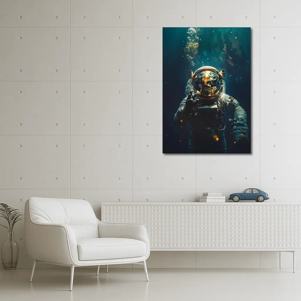 Astronaut Floating Underwater Earth Reflection – Wall Art