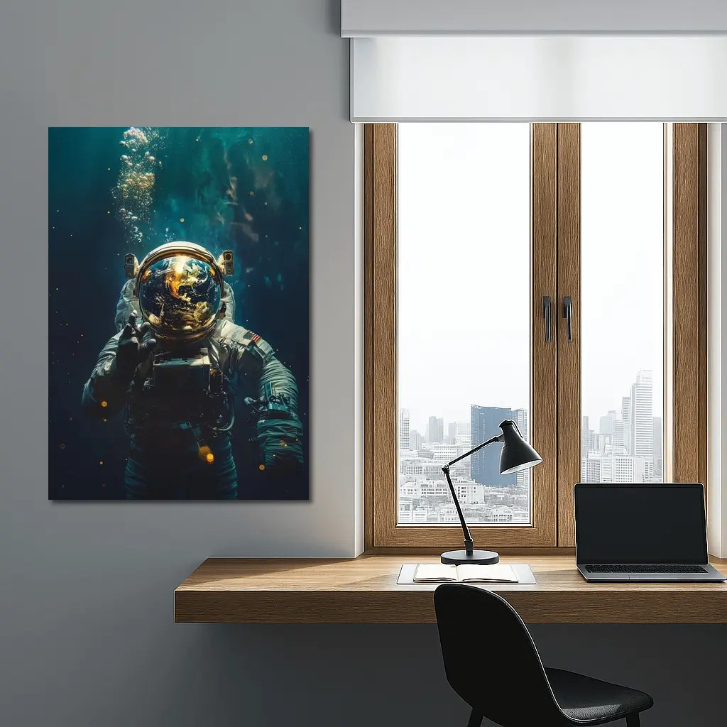 Astronaut Floating Underwater Earth Reflection – Wall Art