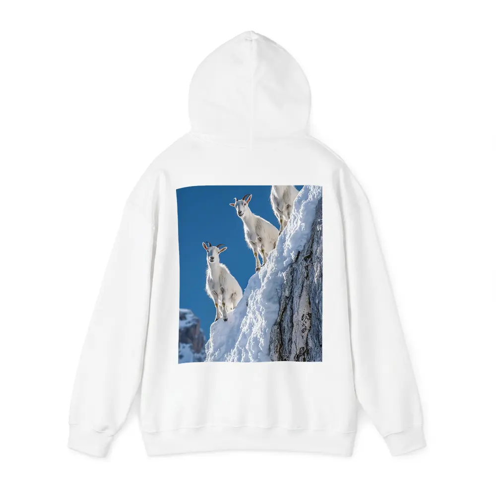 Mountain Goats Climbing Snowy Rocky Cliff – Hoodies