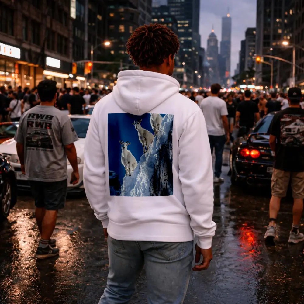 Mountain Goats Climbing Snowy Rocky Cliff – Hoodies