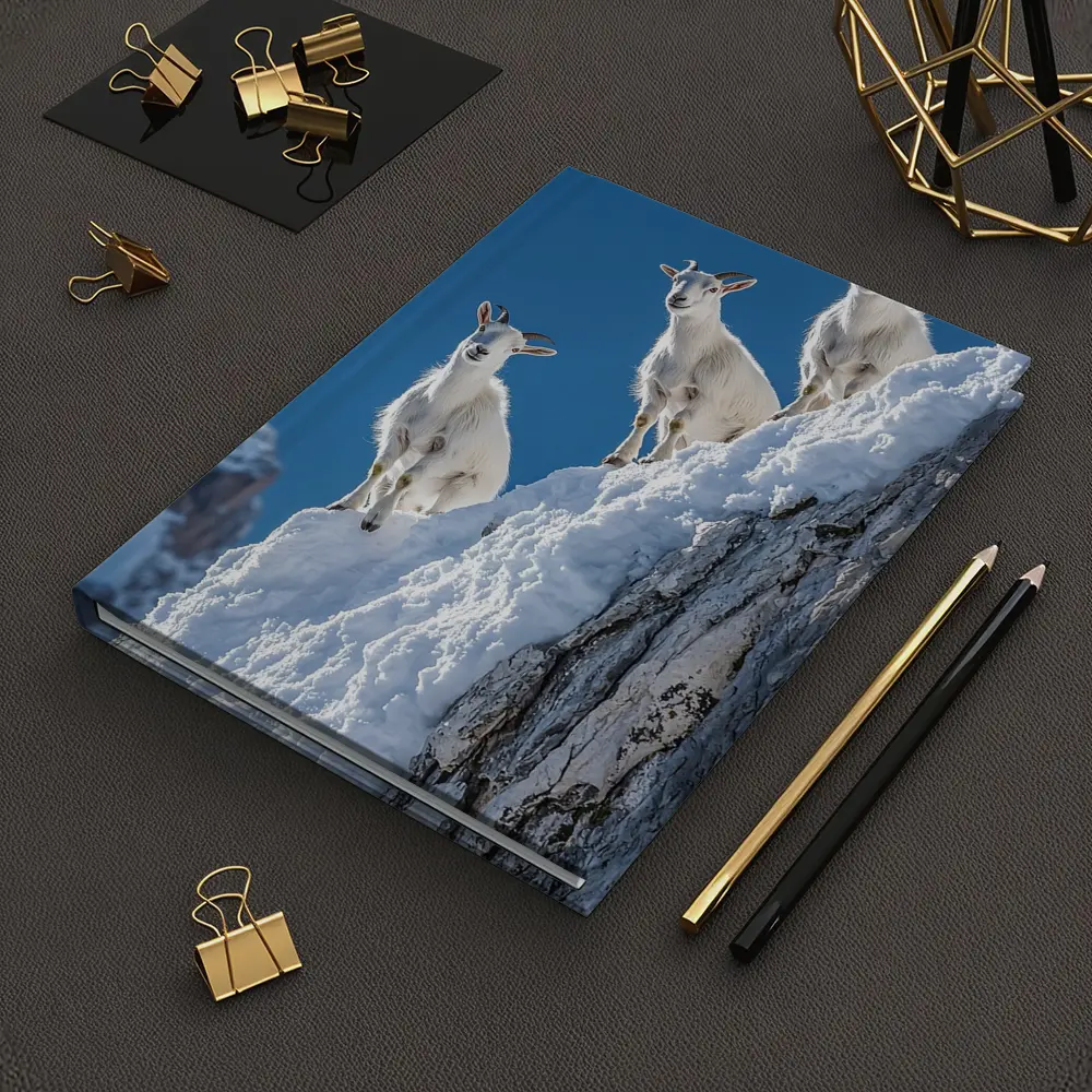 Mountain Goats Climbing Snowy Rocky Cliff – Notebooks
