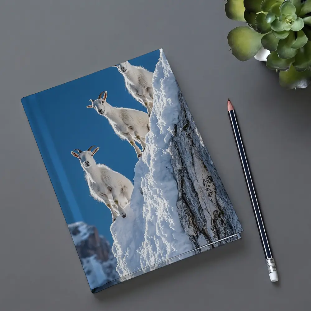 Mountain Goats Climbing Snowy Rocky Cliff – Notebooks