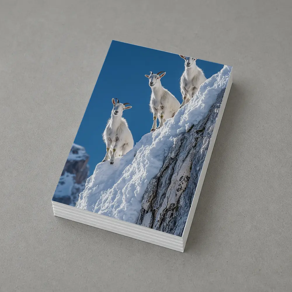 Mountain Goats Climbing Snowy Rocky Cliff – Postcards