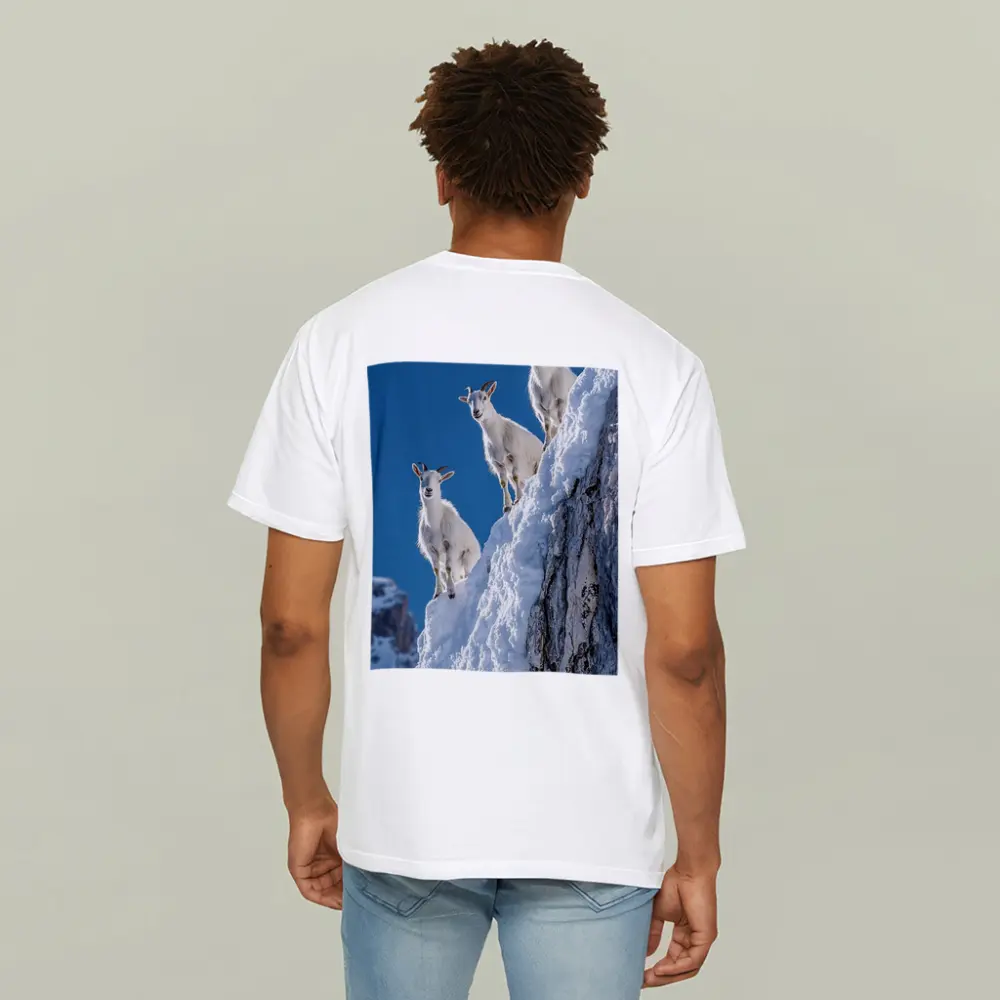 Mountain Goats Climbing Snowy Rocky Cliff – T-Shirts
