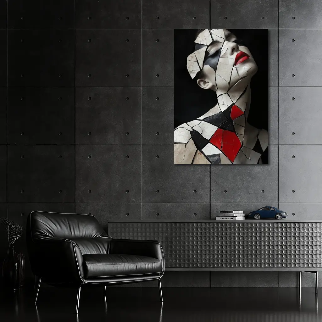 Mosaic Woman Portrait Black White Red – Wall Art
