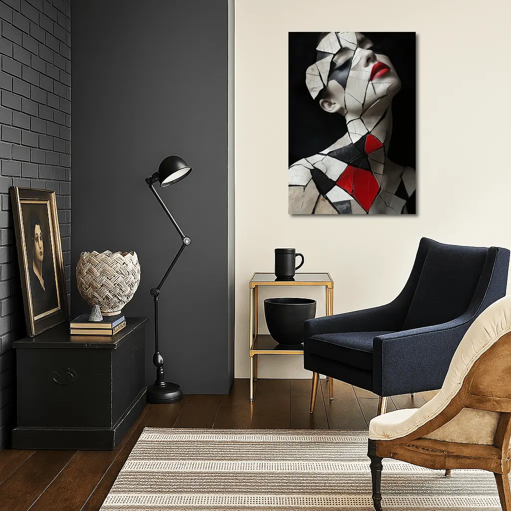 Mosaic Woman Portrait Black White Red – Wall Art