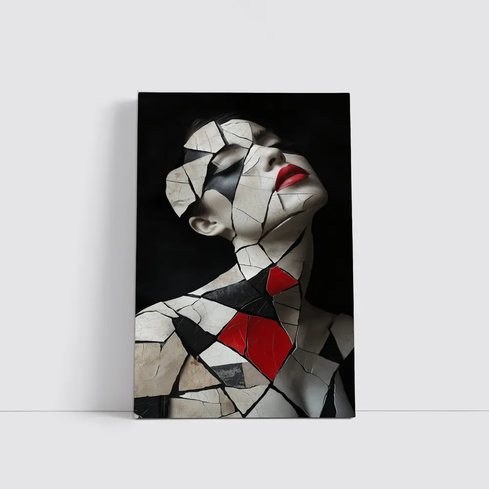 Mosaic Woman Portrait Black White Red – Wall Art