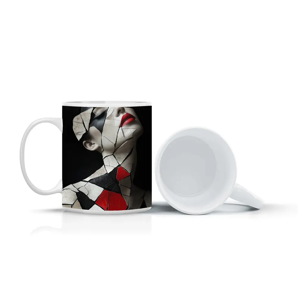 Mosaic Woman Portrait Black White Red – Mugs