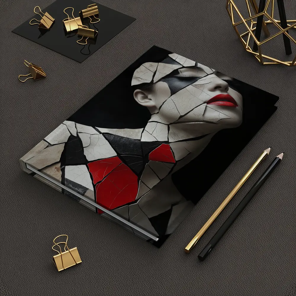 Mosaic Woman Portrait Black White Red – Notebooks