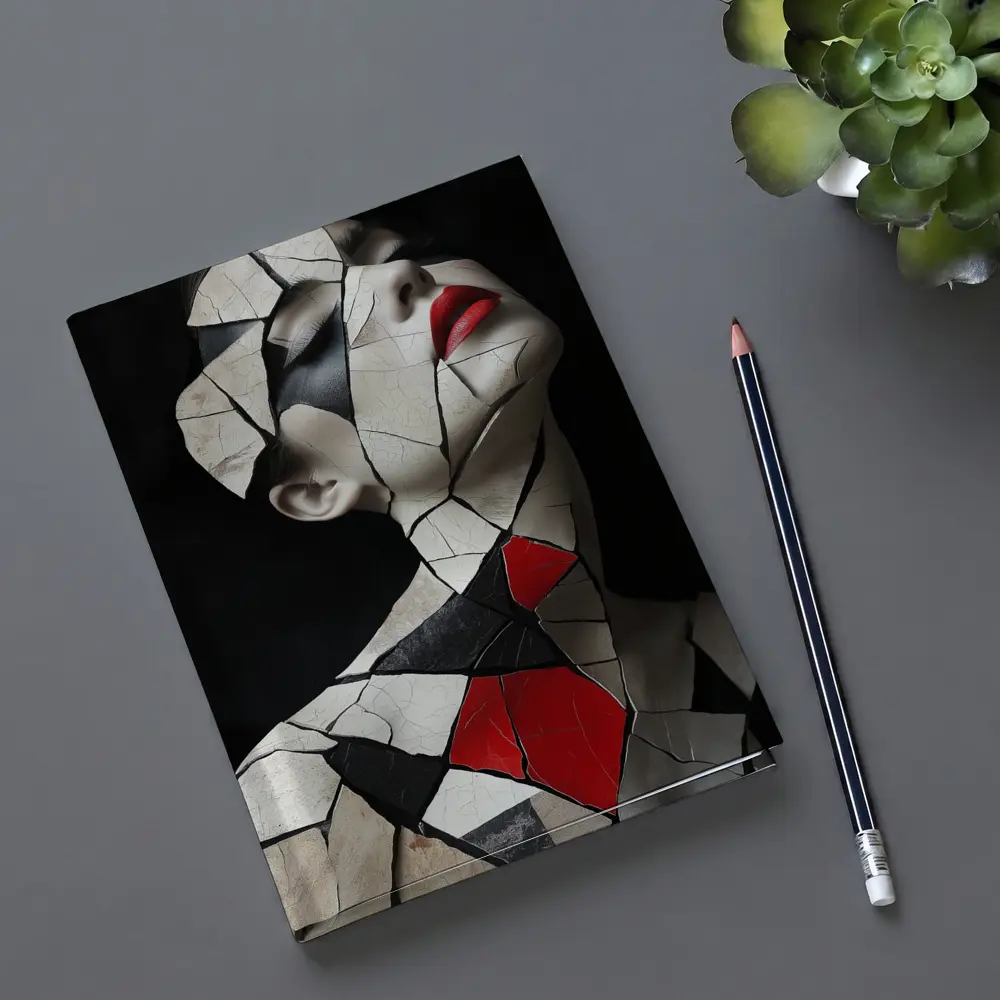 Mosaic Woman Portrait Black White Red – Notebooks