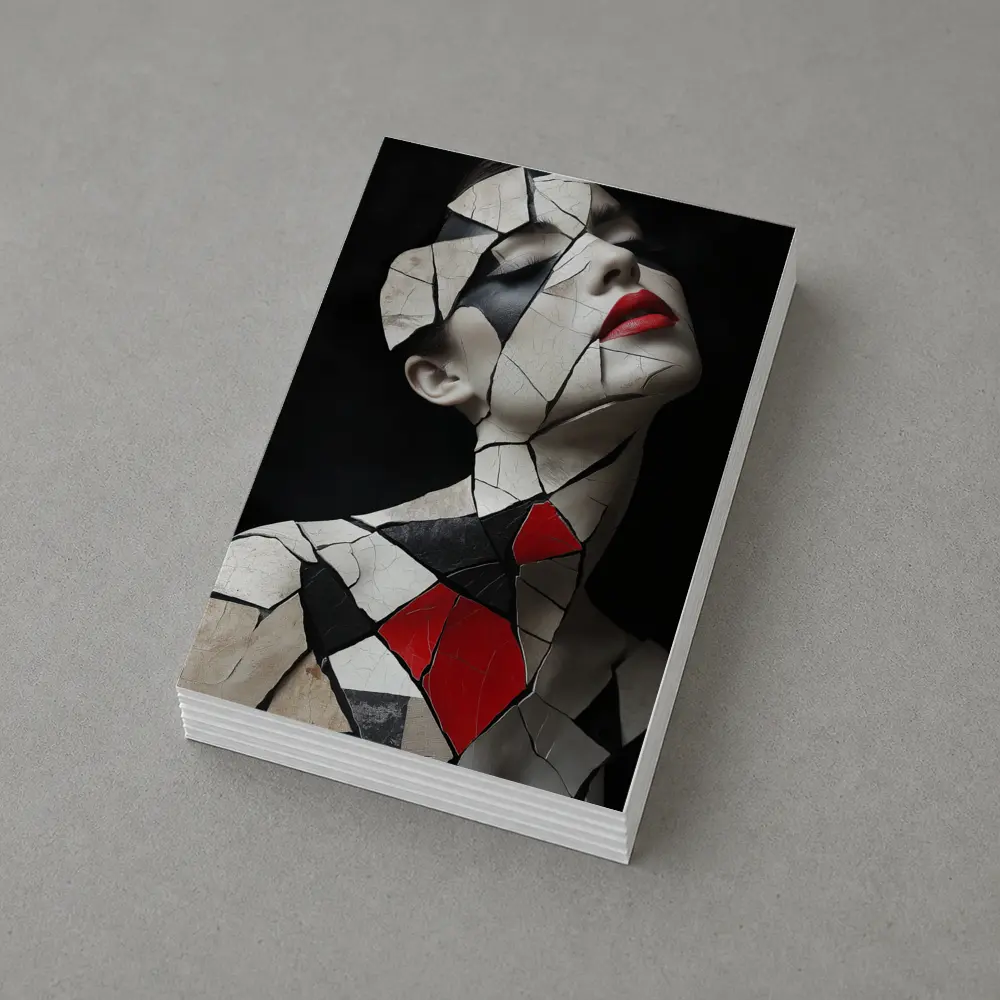 Mosaic Woman Portrait Black White Red – Postcards
