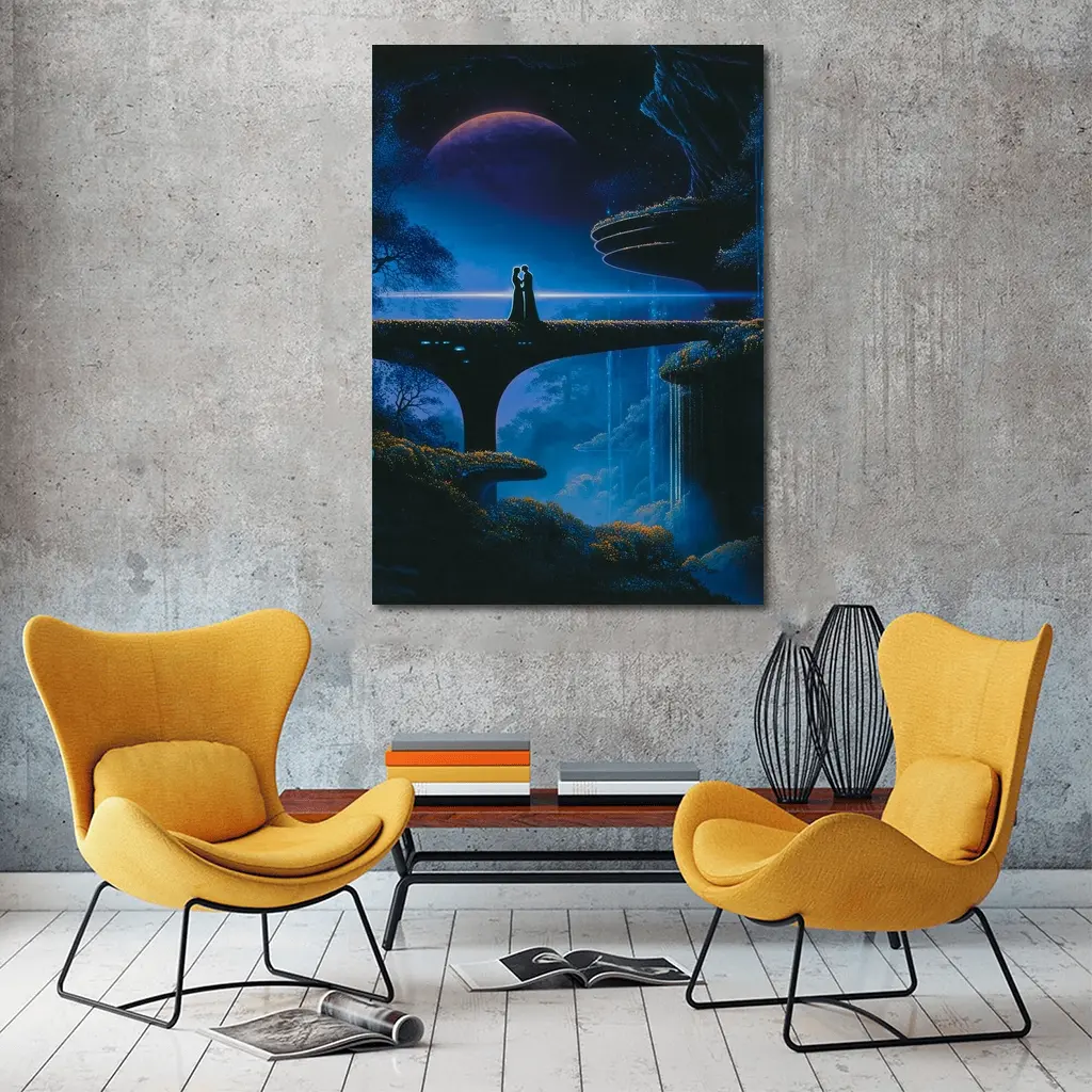 Couple Silhouette Fantasy Blue Alien Landscape – Wall Art