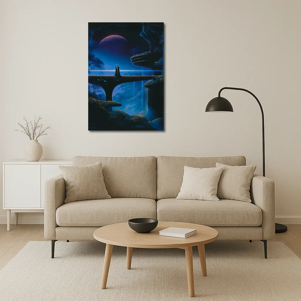 Couple Silhouette Fantasy Blue Alien Landscape – Wall Art