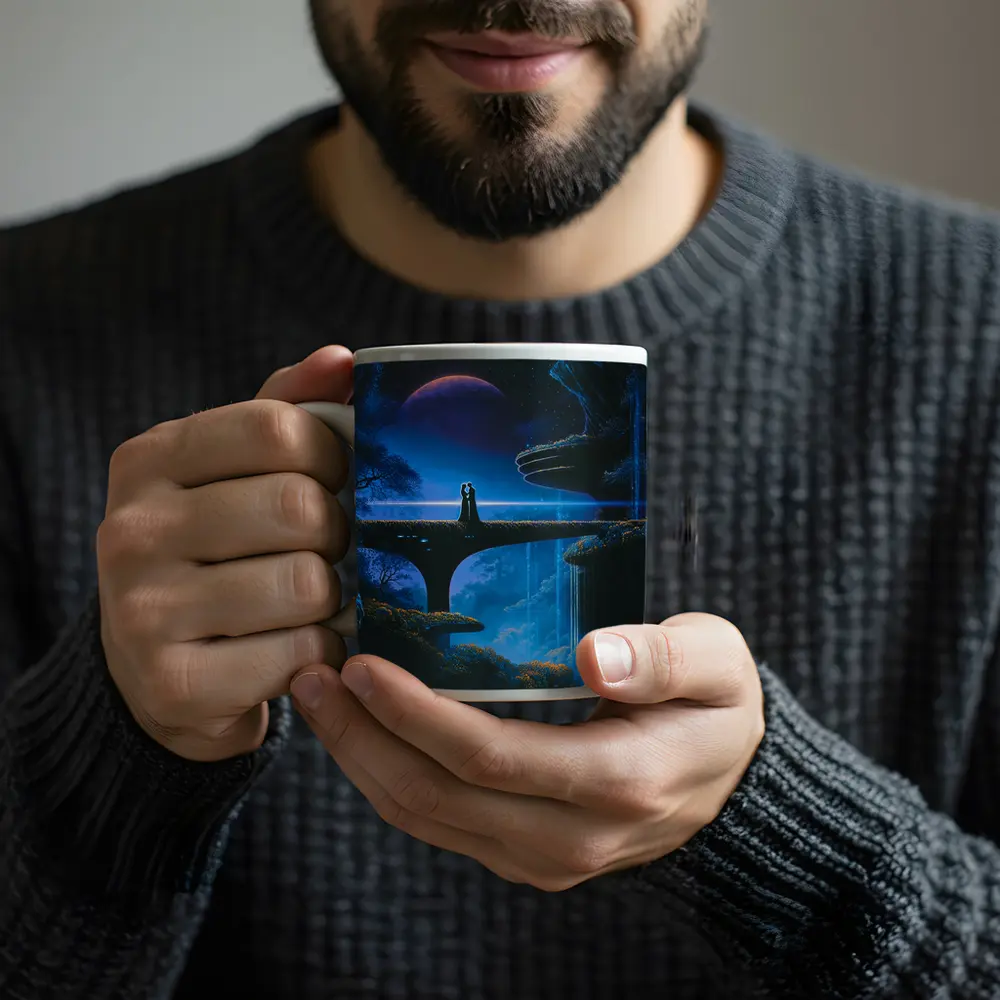 Couple Silhouette Fantasy Blue Alien Landscape – Mugs