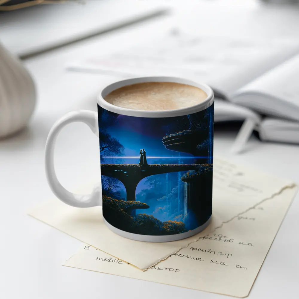 Couple Silhouette Fantasy Blue Alien Landscape – Mugs