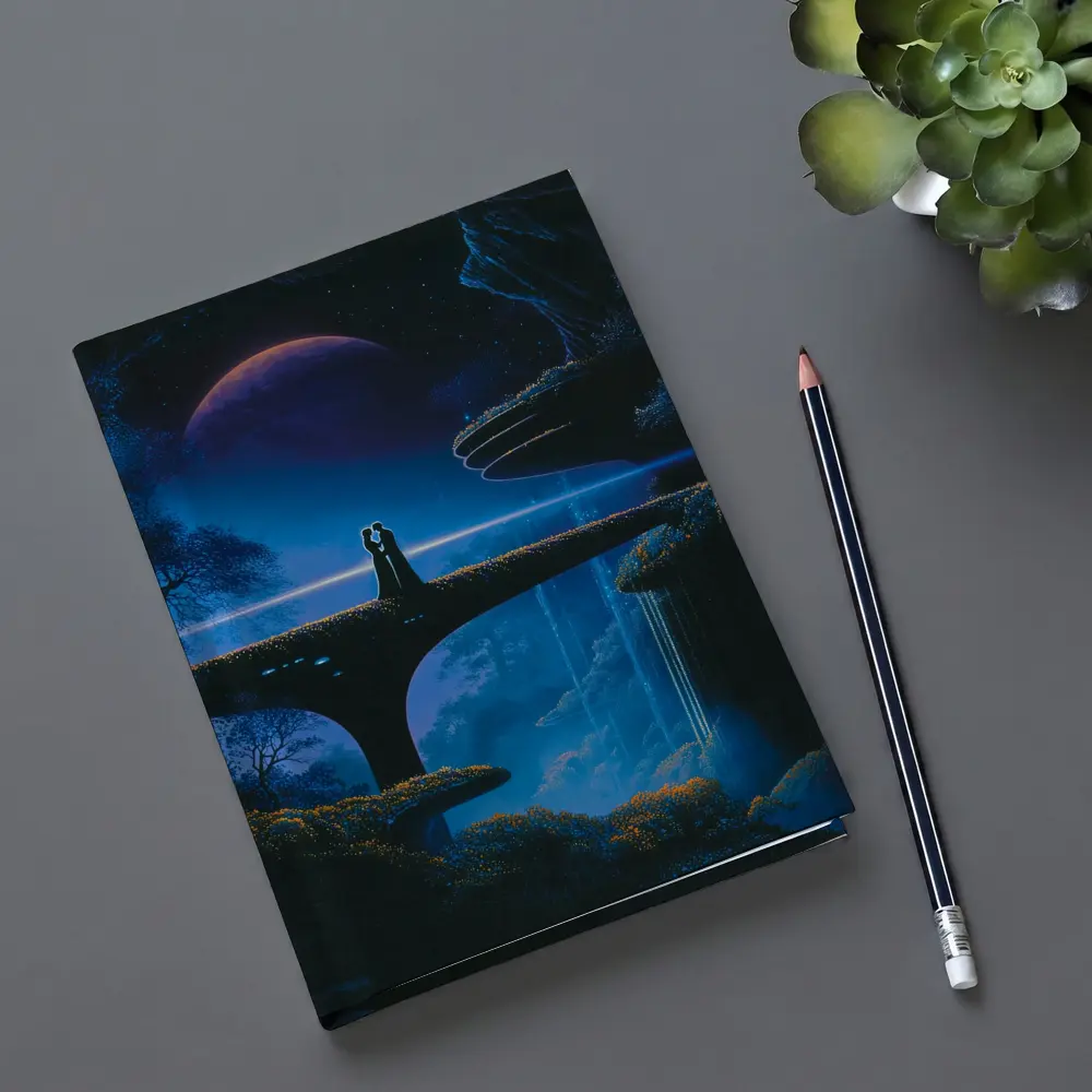 Couple Silhouette Fantasy Blue Alien Landscape – Notebooks