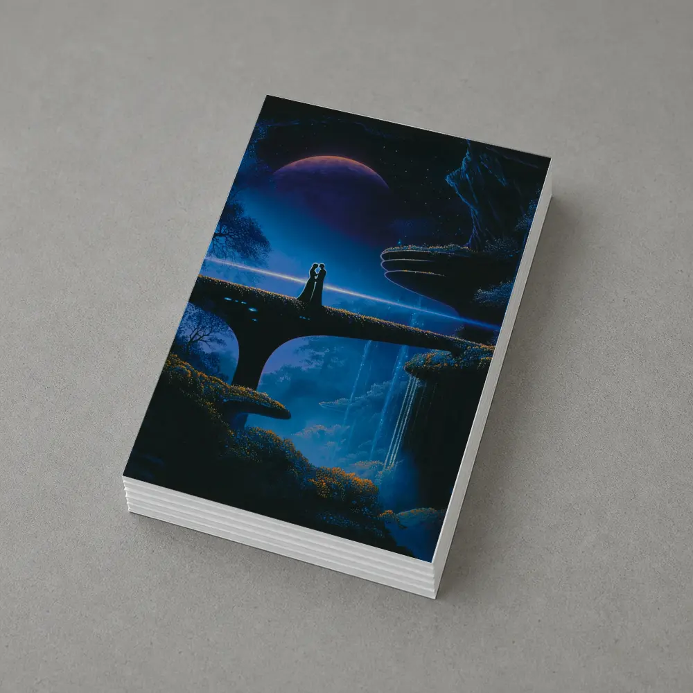 Couple Silhouette Fantasy Blue Alien Landscape – Postcards