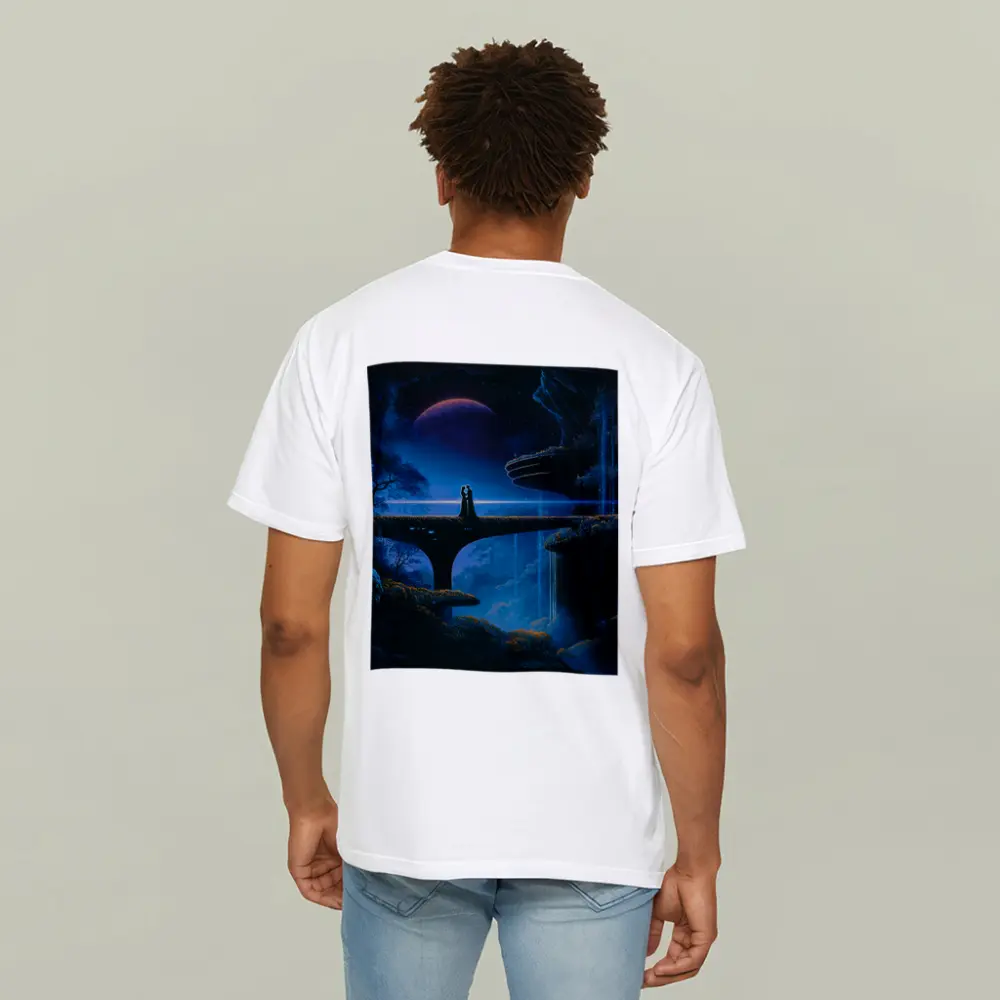 Couple Silhouette Fantasy Blue Alien Landscape – T-Shirts
