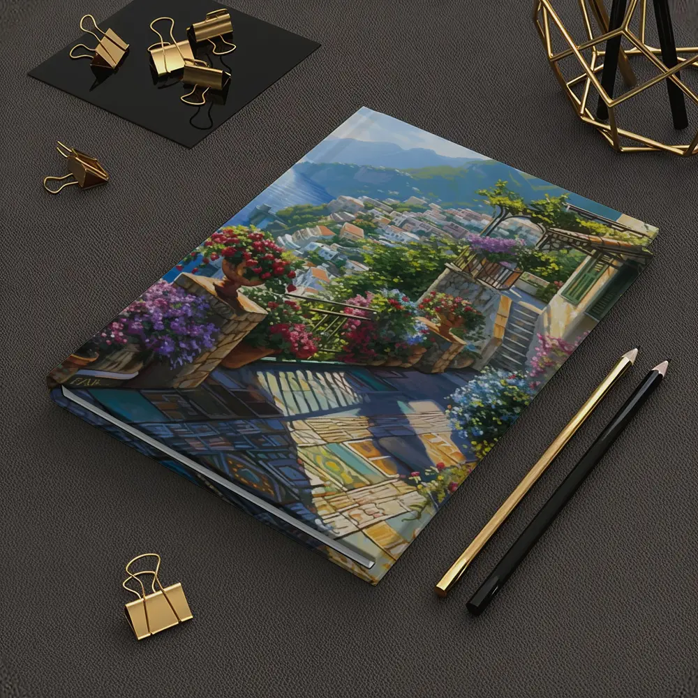 Amalfi Coast Terrace Flowers Mediterranean Painting – Notebooks