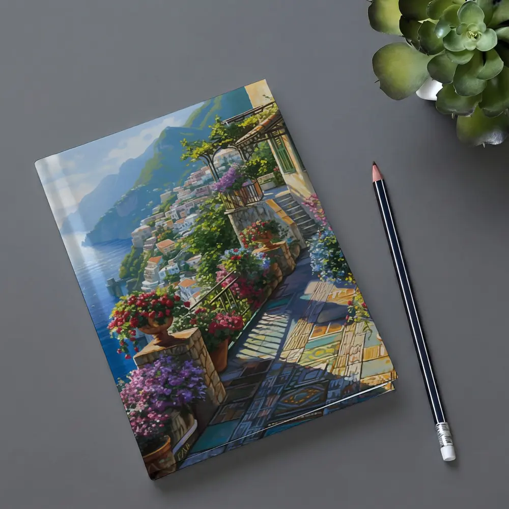 Amalfi Coast Terrace Flowers Mediterranean Painting – Notebooks