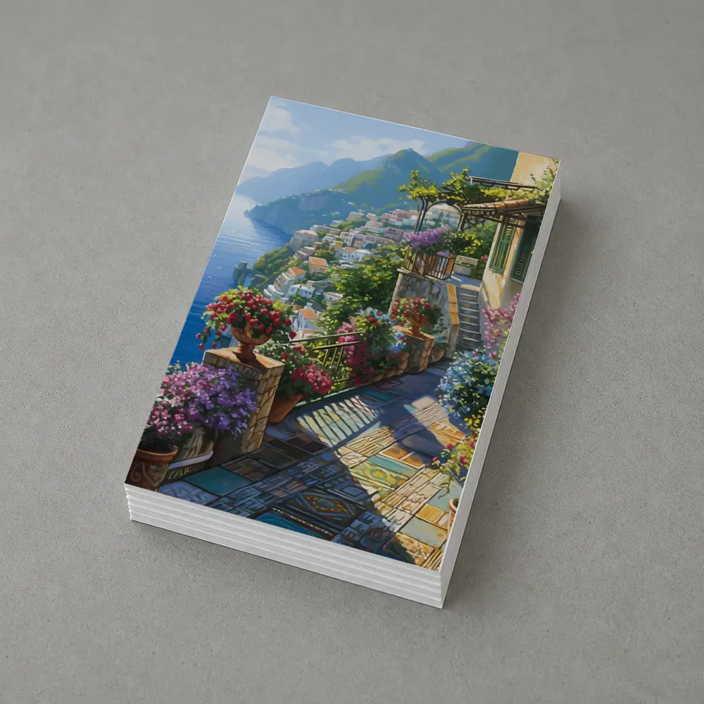 Amalfi Coast Terrace Flowers Mediterranean Painting – Postcards