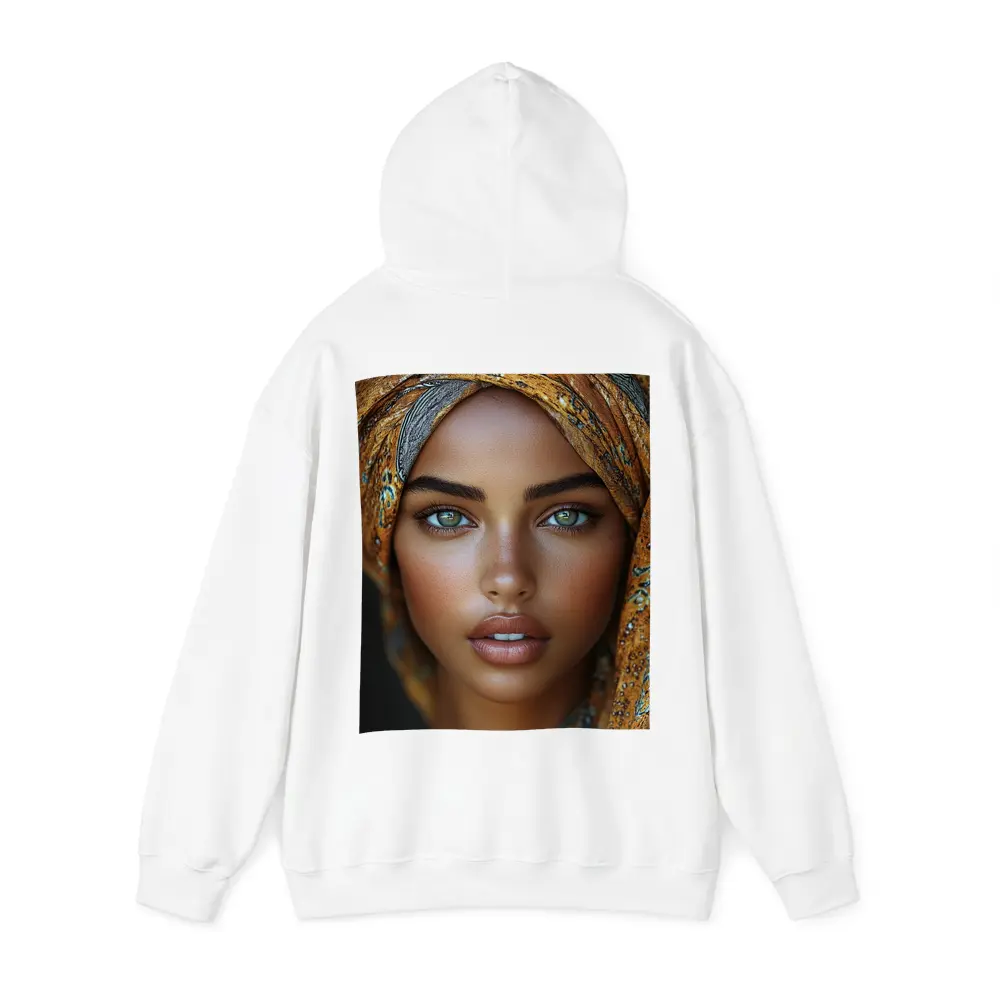 Woman Portrait Green Eyes Gold Headscarf – Hoodies