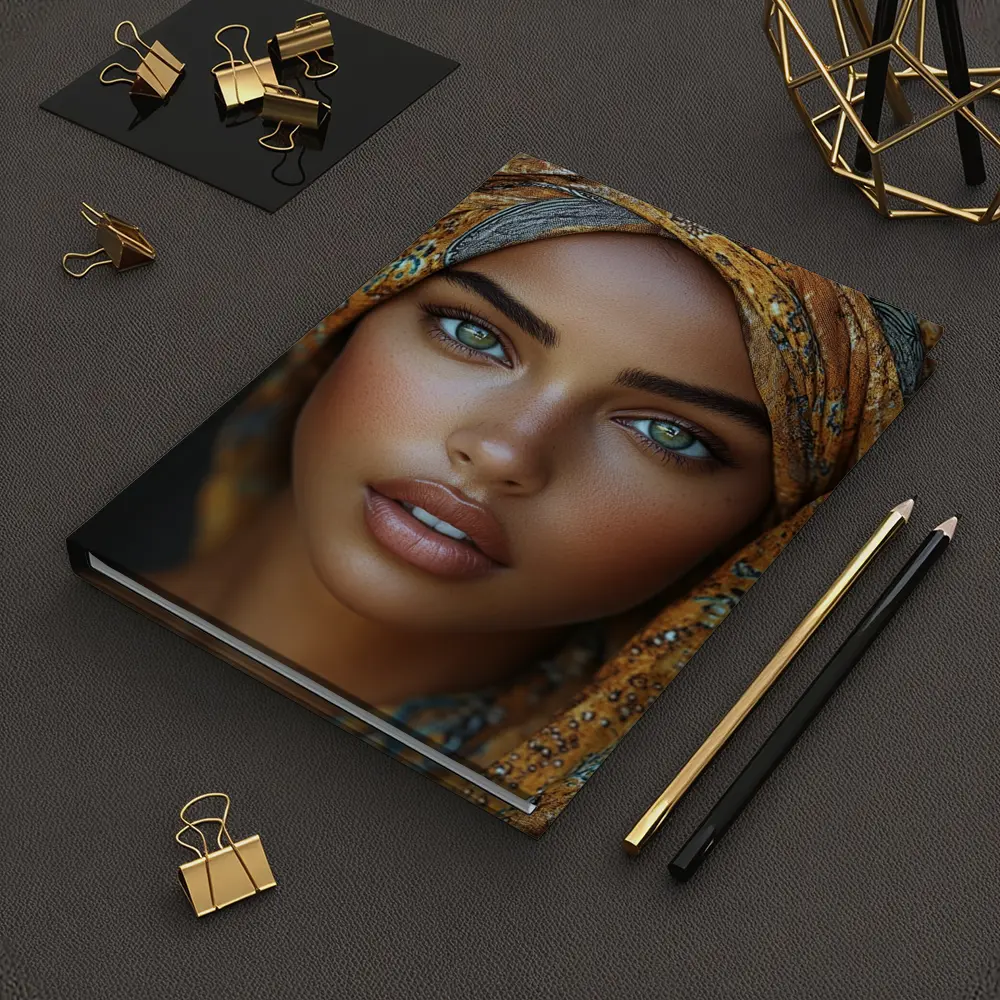 Woman Portrait Green Eyes Gold Headscarf – Notebooks